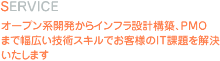 SERVICE オープン系開発からインフラ設計構築、PMOまで幅広い技術スキルでお客様のIT課題を解決いたします